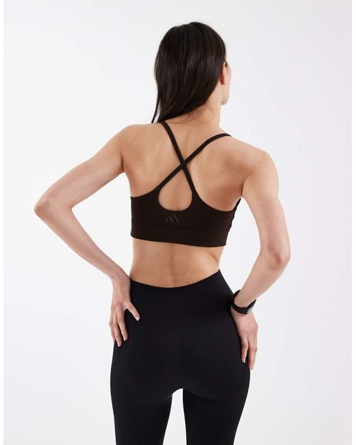 Adidas Originals Black Adidas All Me Light Support Rib Bra Long Line Bra