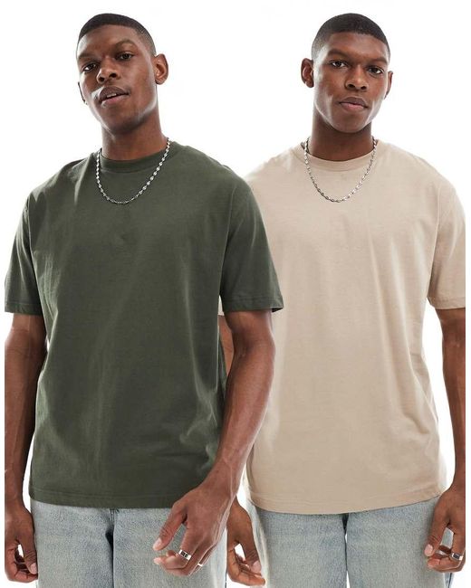 Confezione Da 2 T-Shirt Basic Comode Verde E Pietra di ASOS in Green da Uomo