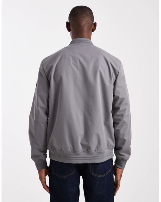 Threadbare Gray Zip Front Showerproof Bomber Jacket With Pockets for men