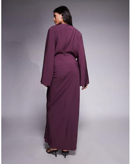 ASOS Purple Asos Design Tall Long Sleeve Tucked Waist Bias Maxi Dress