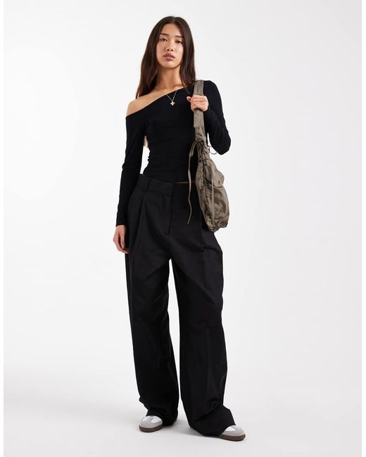 ASOS Black Cotton Off Shoulder Long Sleeve Top