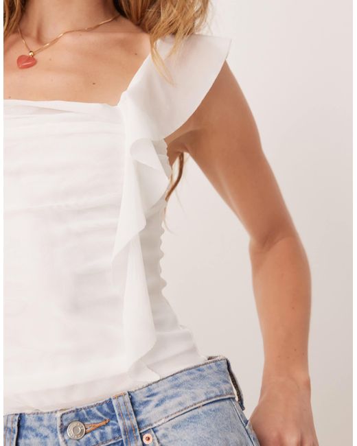 ASOS White Floaty Mesh Cami Top With Ruching