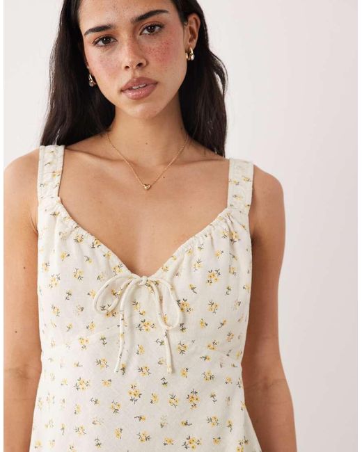 Abercrombie & Fitch Natural Ruched Milkmaid Mini Dress