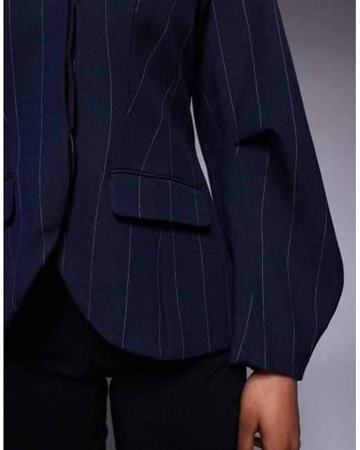 River Island Blue Pinstripe Cocoon Sleeve Blazer