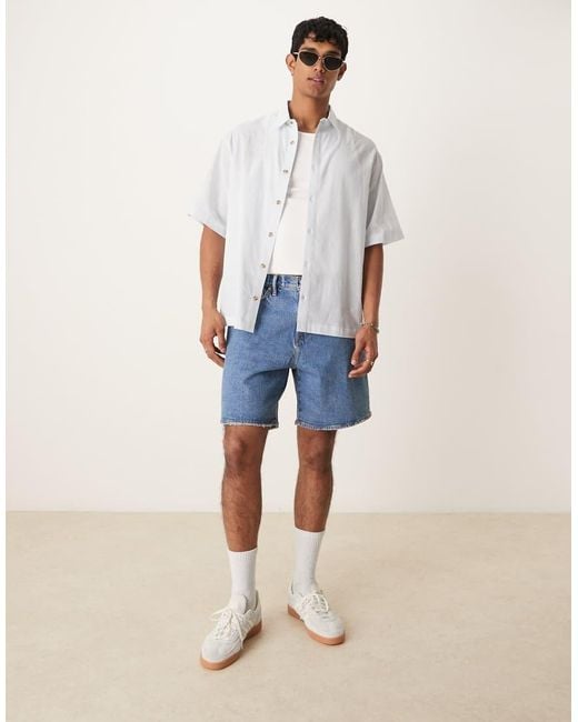 Camicia Oversize Squadrata Effetto Lino Azzurra di ASOS in Blue da Uomo