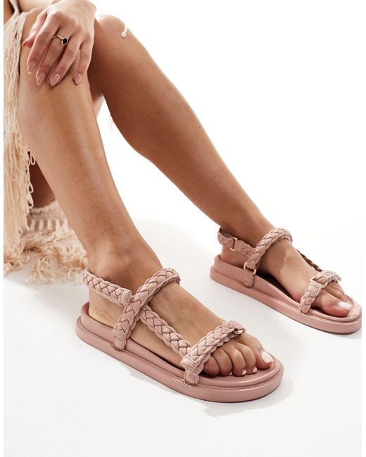 London Rebel Pink Braided Strap Sandals
