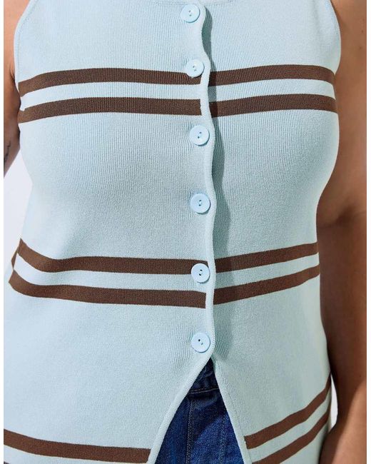 Yours Clothing Blue Stripe Flare Hem Waistcoat