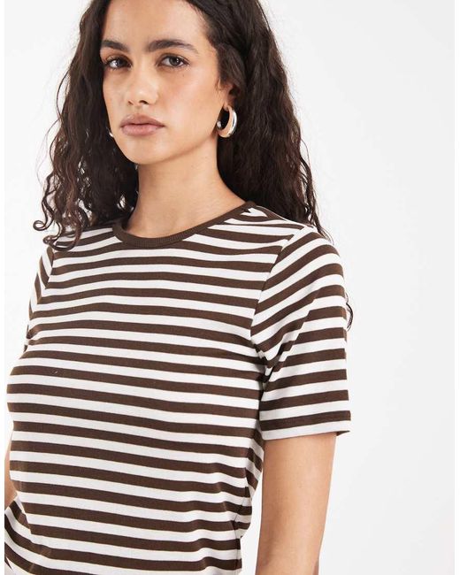ONLY Brown Ribbed T-Shirt