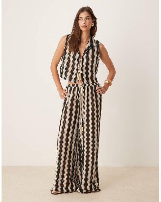 Aray Black Crochet Striped Beach Vest