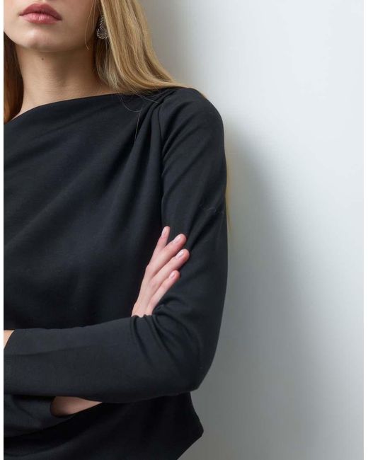 Vero Moda Blue Boatneck Asymmetric Long Sleeve Top