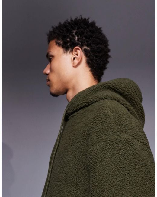 ASOS – oversize-kapuzenpullover aus teddyfell in Gray für Herren