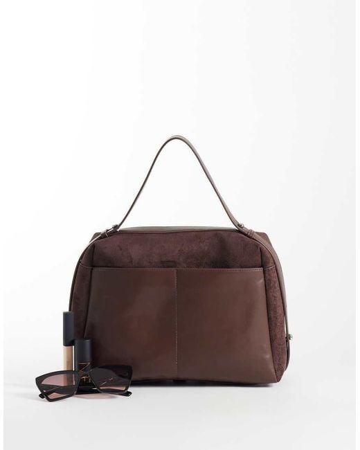 ASOS Brown Faux Suede Satchel Tote Bag