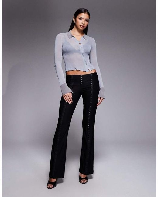 I.AM.GIA Gray Davina 90s Fine Rib Knit Asymmetric Button Detailing Fitted Shirt