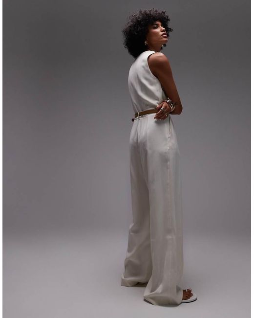 Mango Gray Linen Look Belted Waistcoat Jumpsuit