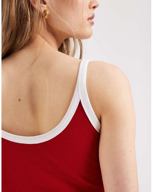 ASOS Red Trim Rib Midi Dress