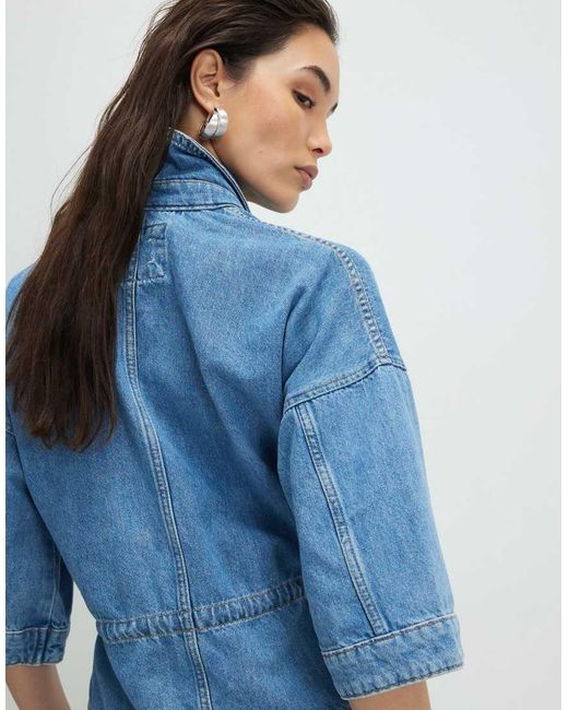 River Island Blue Denim Tie Front Top