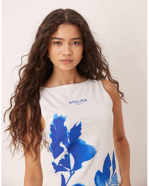 ASOS Blue Boat Neck Tank With Photographic Floral