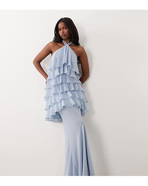 Wanderdoll Blue Primrose Chiffon Sheer Drape Maxi Skirt
