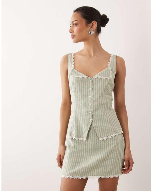 Abercrombie & Fitch Green Linen Mini Skirt With Scallop Edge