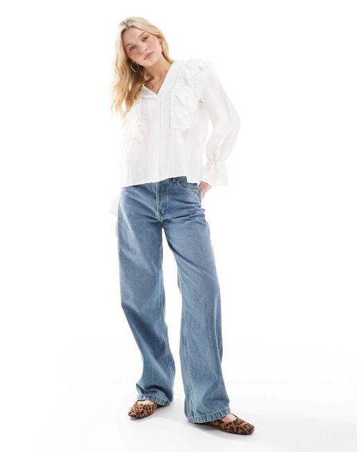 Vero Moda Blouse Met Ruches En Gestrikte Mouwen in het White
