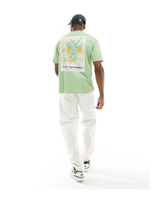 Another Influence Green Boxy Les Agrumes Print T-shirt for men