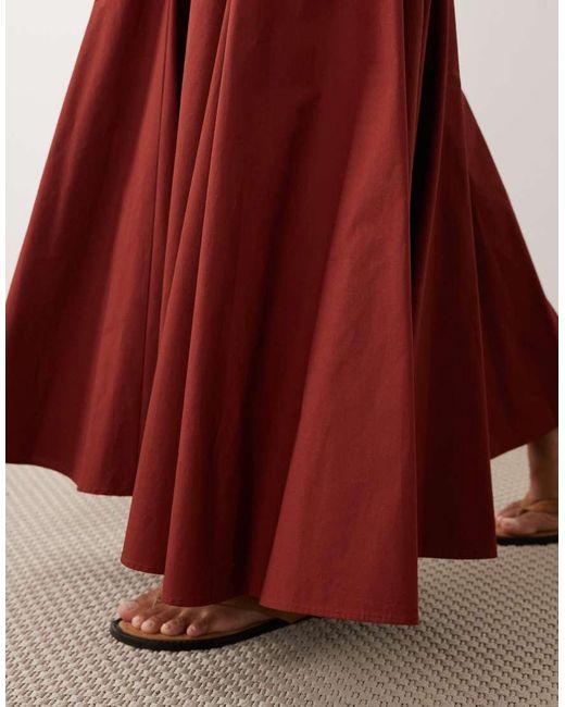 ASOS Red Poplin Square Neck Dropped Waist Maxi Dress With Godets