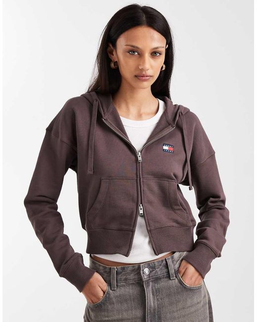 Tommy Hilfiger Brown Boxy Zip Through Hoodie