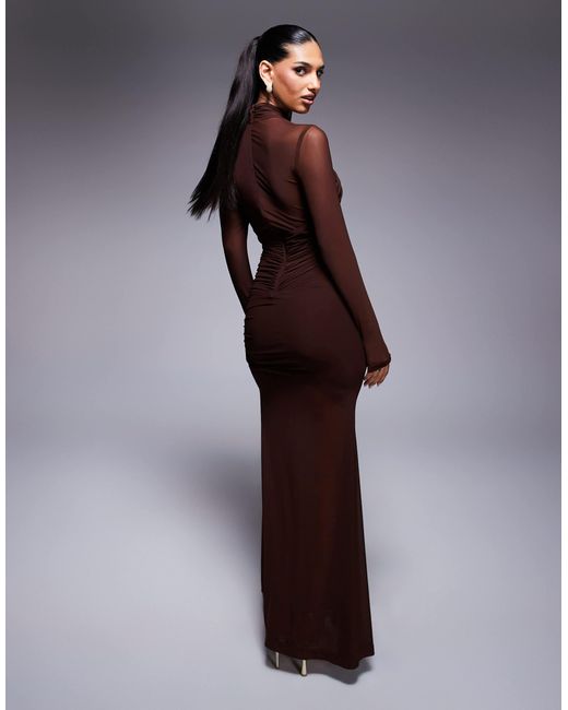 Bardot Brown Veria Wrap Mesh Maxi Dress