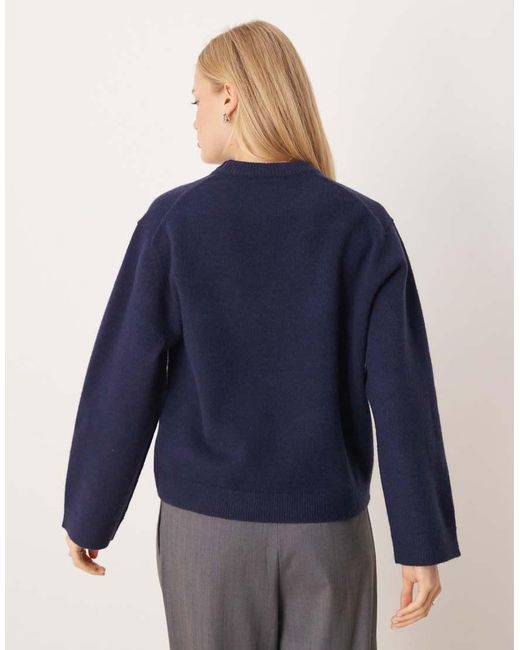 Gina Tricot Blue Crew Neck Knitted Sweater With Wide Sleeves