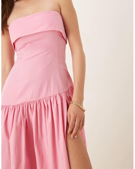 ASOS Pink Fold Over Bandeau Midi Dress With Asymmetric Detailing