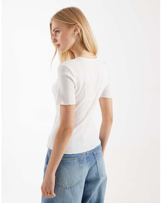 ONLY White Pointelle Lettuce Edge Top