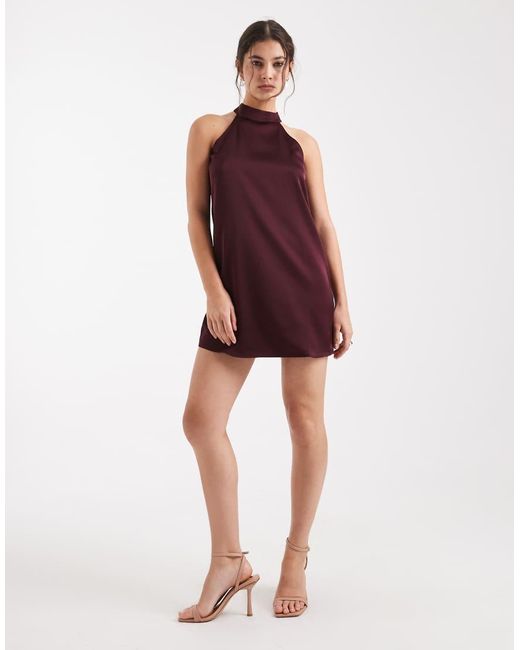 Vero Moda Red High Neck Racer Cut Satin Mini Dress