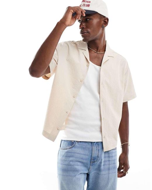 ASOS White Boxy Revere Seersucker Shirt for men