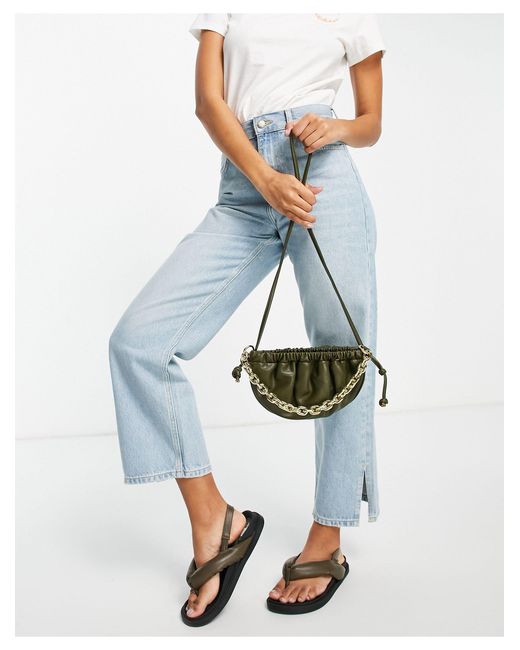 EGO Half Moon Pouch Cross Body Bag With Chain in Green Lyst