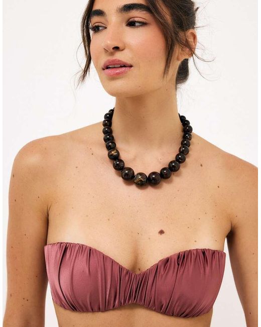 NA-KD Brown Shiny Padded Bandeau Bikini
