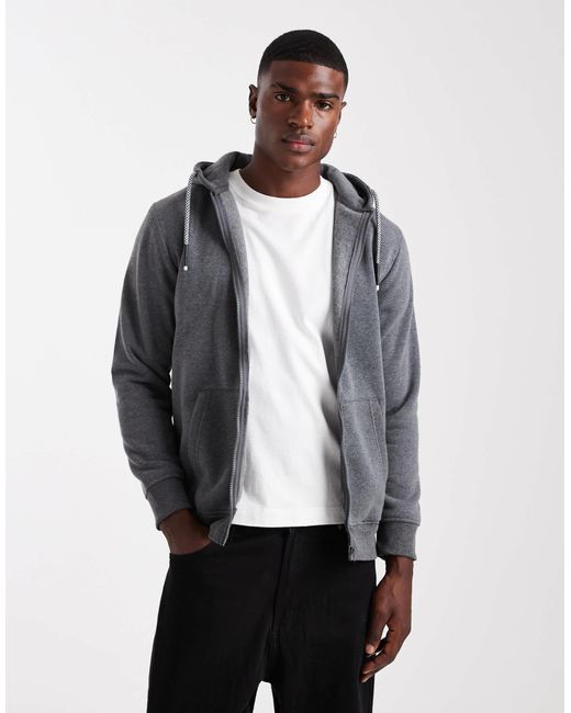 Brave Soul Gray Zip-through Hoodie With Drawcords for men