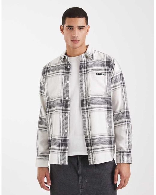 Camisa Negra Y Blanca A Cuadros De Manga Larga Con Logo De Parlez de hombre de color Gray