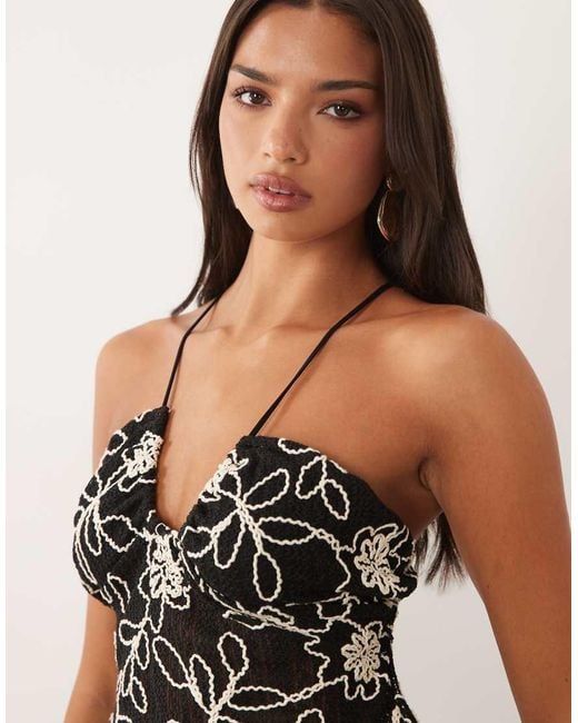 ASOS Black Co-ord Embroidered Crochet Halter Top