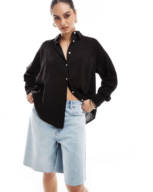 Camicia oversize a maniche lunghe di Pull&Bear in Black