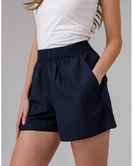 French Connection Blue Cotton Elasticated Waist Shorts