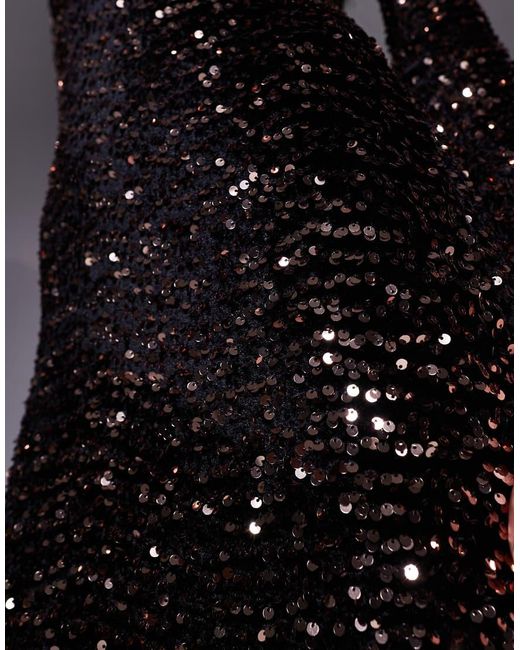 ASOS Black Velvet Sequin Wide Neck Mini Dress With Ruched Sleeve Detail