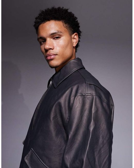 ASOS Gray Faux Leather Jacket for men