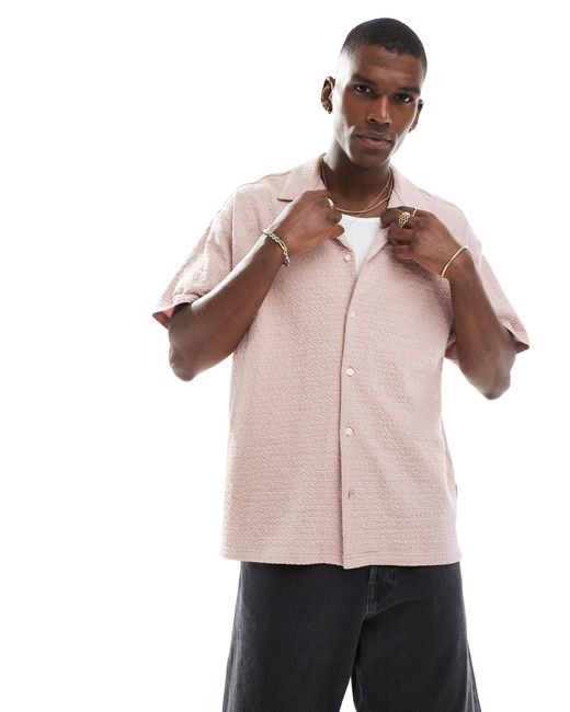 Jack & Jones – kurzärmliges jacquard-hemd in Pink für Herren