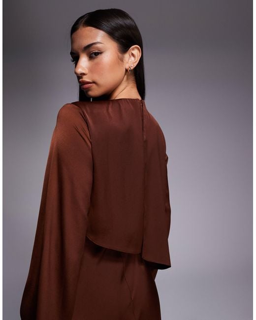 ASOS Satin Long Sleeve Cape Detail Maxi Dress in Brown | Lyst ASOS Satin Long Sleeve Cape Detail Maxi Dress in Brown | Lyst