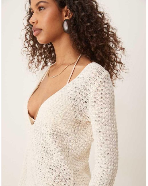 Vila Natural Long Sleeve Crochet Mini Dress