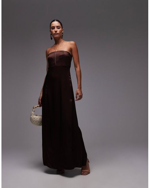 TOPSHOP Gray – trägerloses satin-midikleid