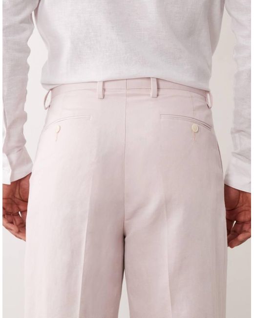 ASOS Pink Relaxed Tapered Linen-rich Suit Pants for men