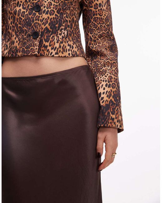 ASOS Brown Satin Lace Trim Bias Midi Skirt
