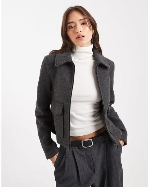 Vero Moda Black Cropped Felt Jacket With Pockets