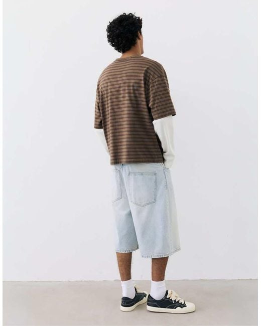 Pull&Bear Brown Double Long Sleeve T-Shirt for men